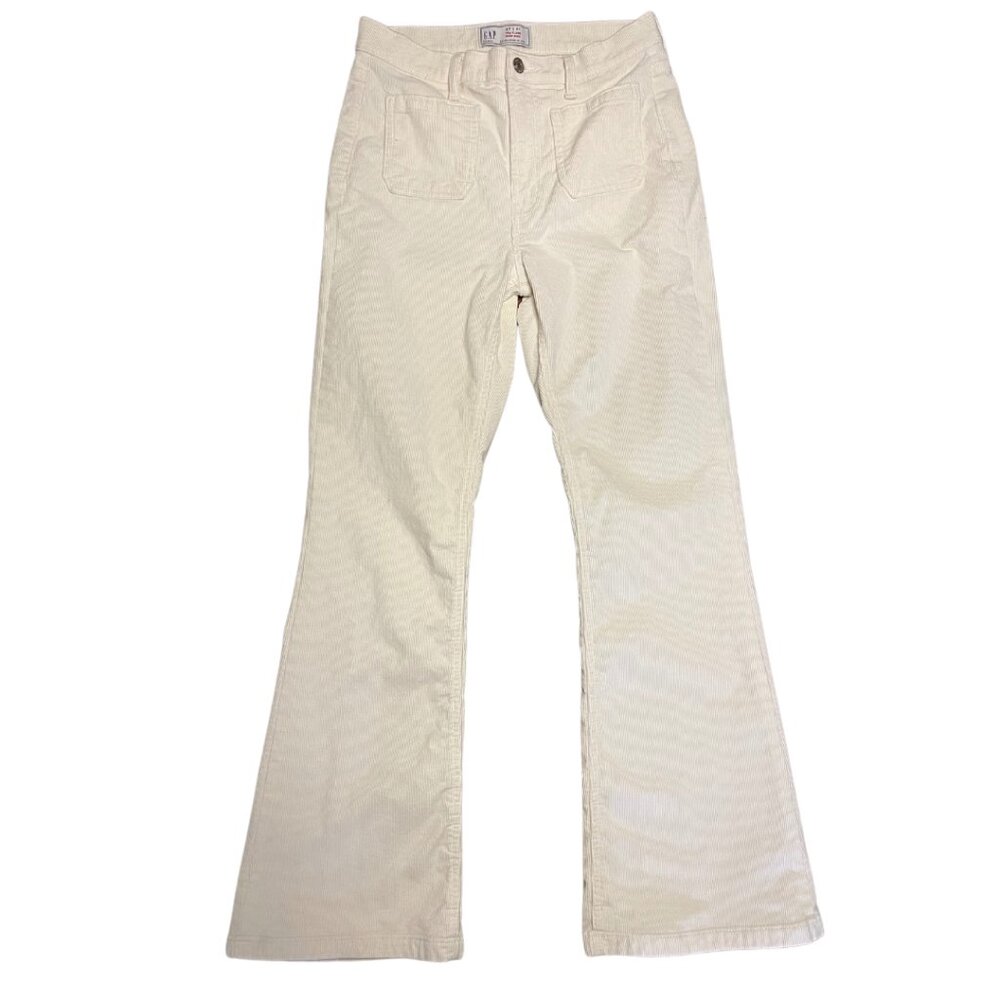 GAP WOMENS CREAM 70'S FLARE HIGH RISE CORDUROY PANTS SIZE 4 27" SHORT